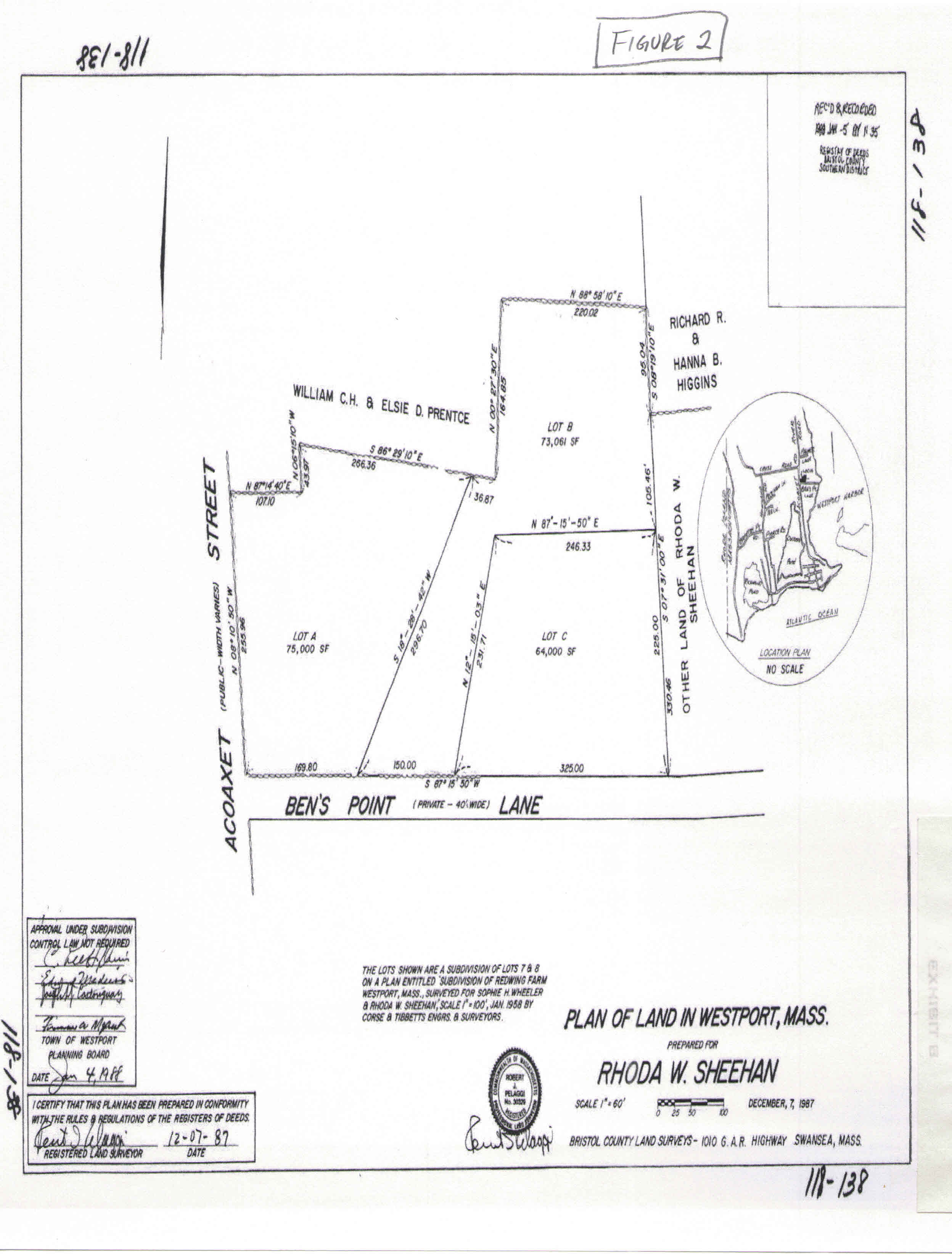 Plan of Land  in Westport, Mass. Prepared for Rhoda W. Sheehan in 1987